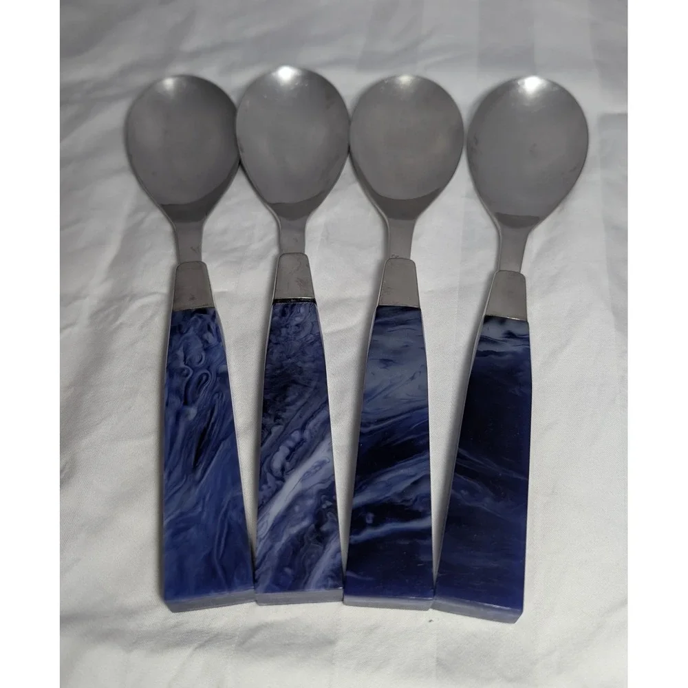 28 Pc MCM Supreme Cutlery Lucite Stainless Flatware Japan RARE Blue White Marble